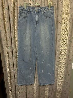 Sweetheart Los Angeles Bow Embroidered Jeans Light Wash Straight Leg 5